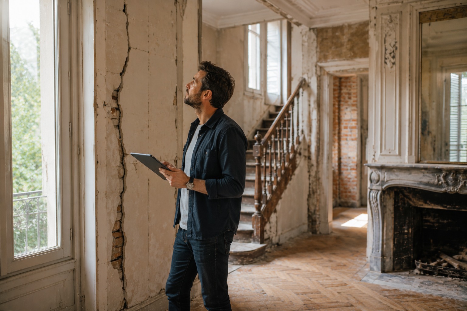 Professionnel évaluant un bien à rénover